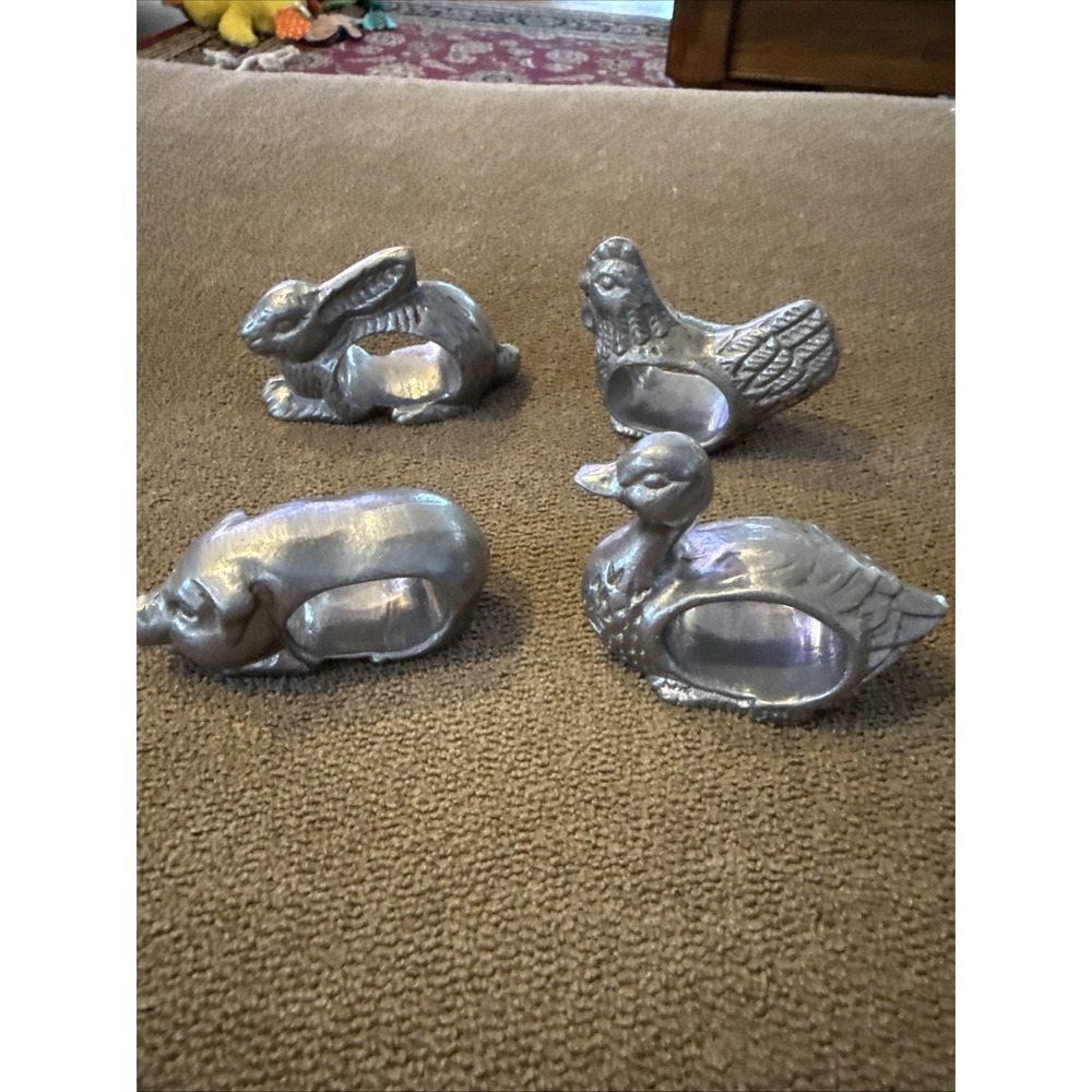 Vintage Set Of 4 Wilton Armetale Napkin Holders Rabbit, Duck, Rooster & Pig (TD)